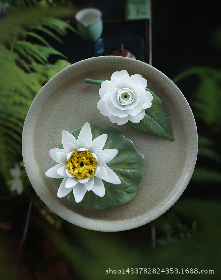 潮州手捏陶瓷白玉兰花 创意茶宠 玉兰花 茶席摆件装饰 茶玩精品礼