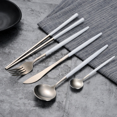 创意葡萄牙刀叉 白色手柄304不锈钢餐具 西餐牛排刀叉勺筷子套装