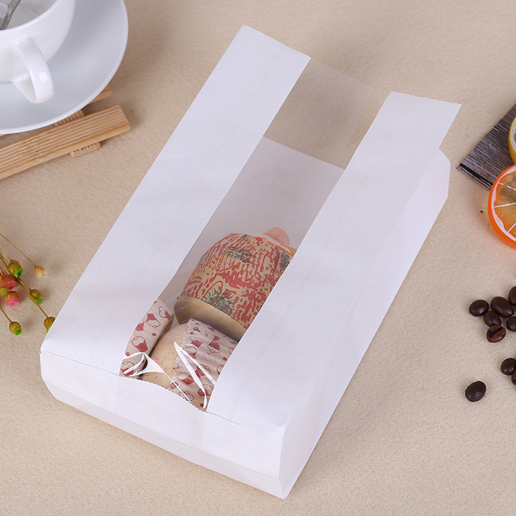 简约白卡食品纸袋 扁平蛋糕包装袋 淋膜食品包装袋 加印logo