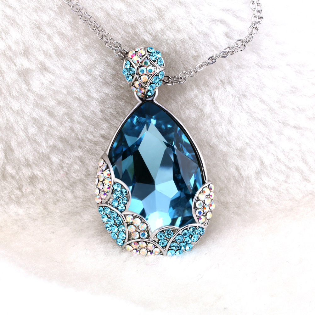 2017年欧美新款流行水滴宝石项链天使之泪女生礼物 潮流水晶吊坠