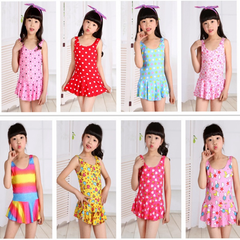 Children's Swimwear Girl's Swimsuit One-Piece Princess Dress Style Cute Korean Girl Children Teens Babies Hot Spring Swimsuit