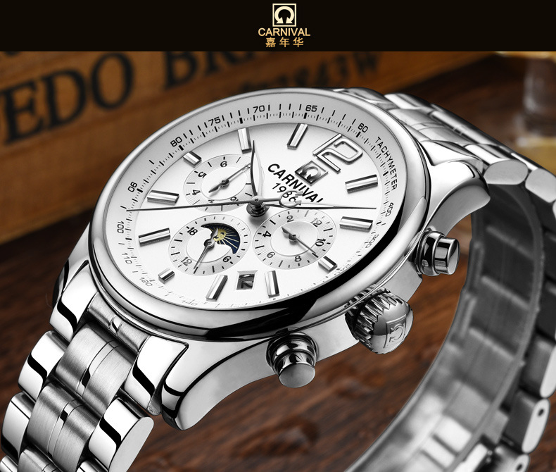 一件代发carnival自动机械表防水手表男士时尚商务多功能表8702c