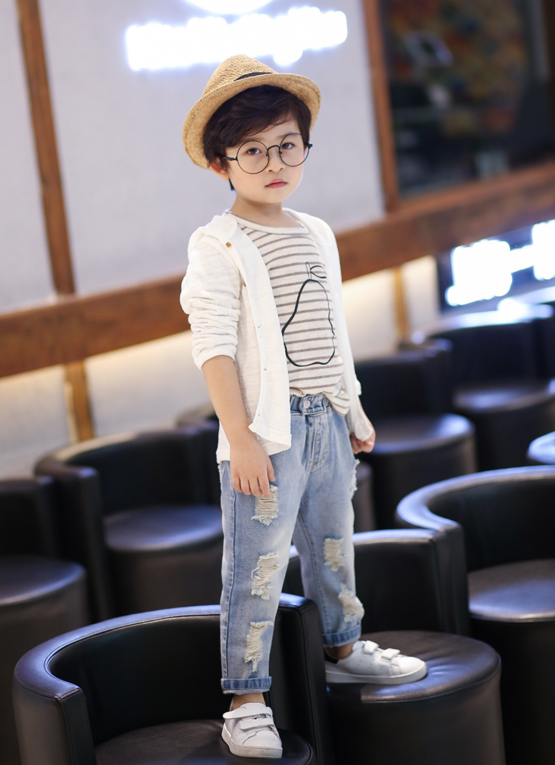 韩国春季新款男宝宝超软弹力百搭条纹t恤儿童内搭套头衫潮上衣