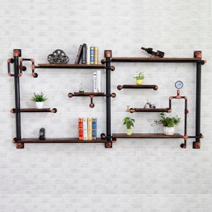 复古工业铁艺水管书架墙上装饰创意隔板置物架酒吧墙面壁挂展示架