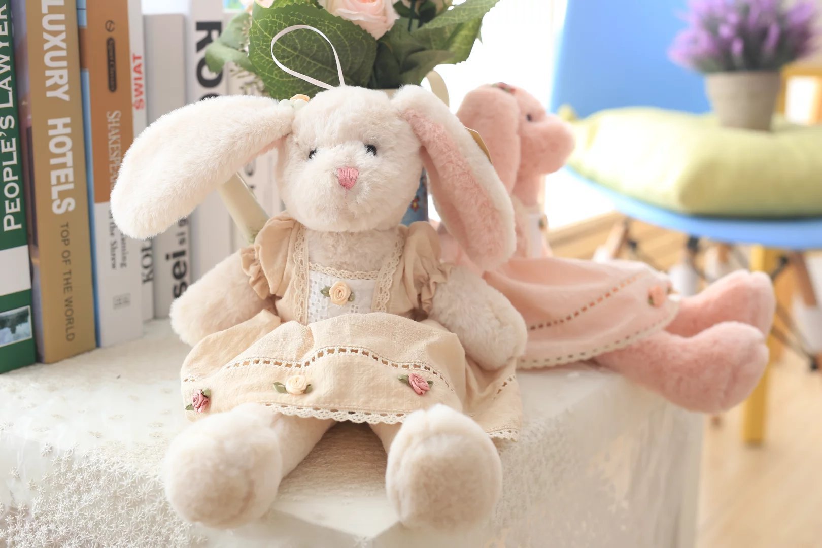 可爱长耳朵兔子垂耳兔穿裙子小白兔子玩偶布娃娃毛绒公仔玩具直销