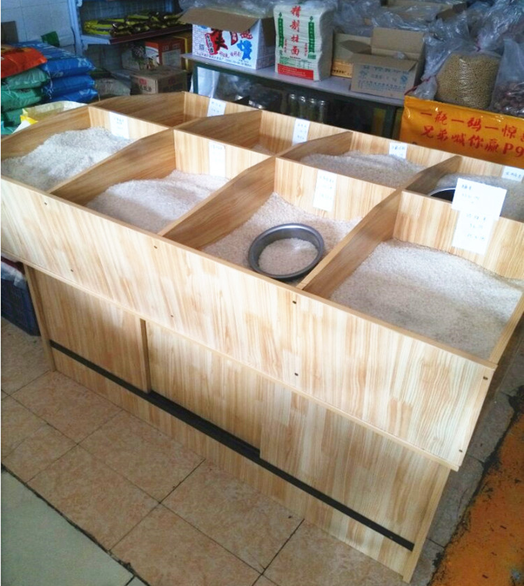 超市卖场粮油店五谷杂粮柜米桶堆头散装米斗木柜干果散货柜展示柜