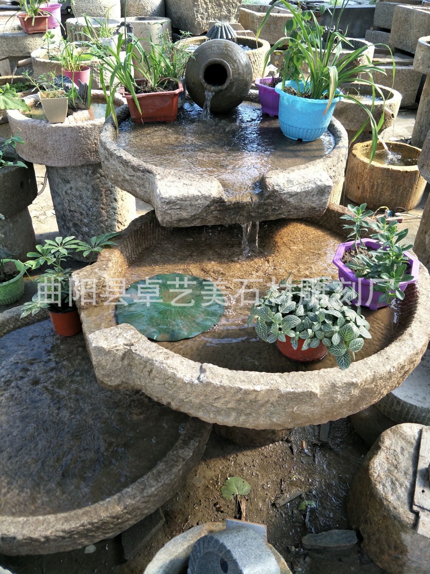 供应石雕老石槽流水景观磨盘水景石别墅花园旧石器流水装饰摆件