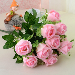 外贸仿真12头玫瑰欧式玫瑰花小把束婚庆新娘手捧花情人节玫瑰