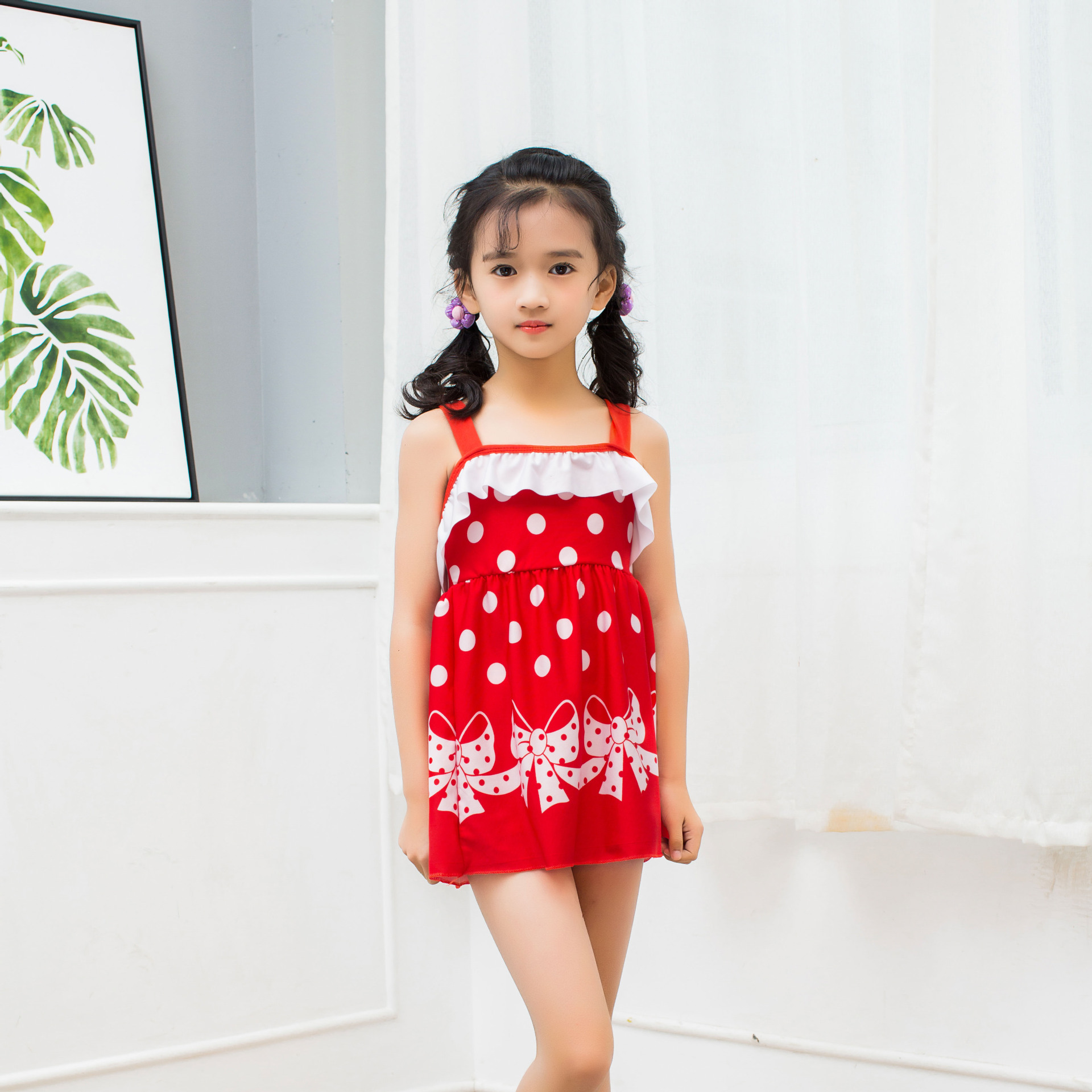 2018韩版公主儿童游泳衣女童女孩泳装中童宝宝分体裙式泳衣银1838