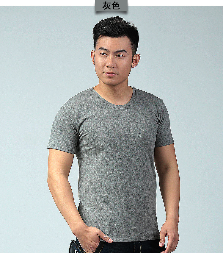 2020春夏男短袖t恤 青少年圆领莱卡男士t恤修身型薄款纯色棉短袖