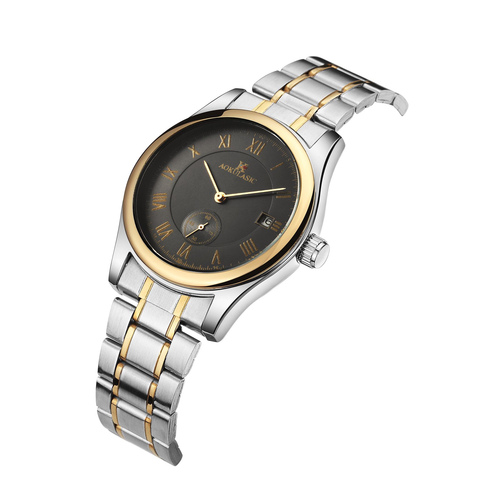 跨境专供ebay亚马逊厂家aokulasic机械全自动机械表钢带男士手表