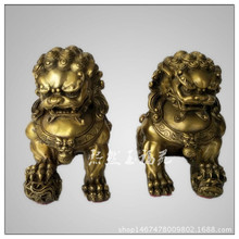 纯铜精工宫门狮摆件 北京狮一对铜狮子风水铜器家居工艺品