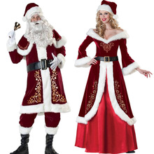 欧美新款长袖圣诞节服装加厚圣诞老人服装成人情侣装派对演出服装