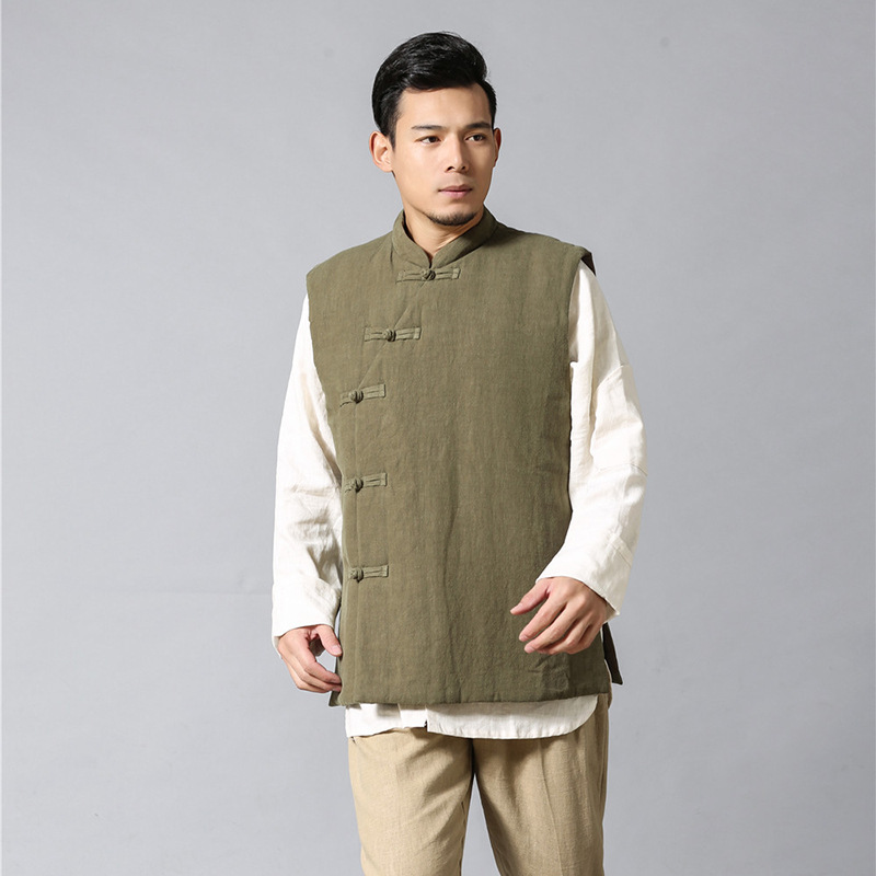 民族风男装男式加厚棉麻马甲批发冬款苎麻马甲男一件代发