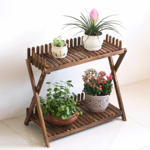 厂家定制优质双层木质花架 创意室内花架 创意家居置物层架