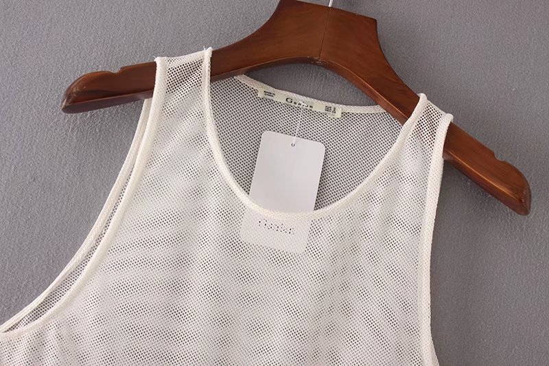 tb749 2017夏季新款女装 时尚下摆绣花网眼布绣花背心百搭上衣女