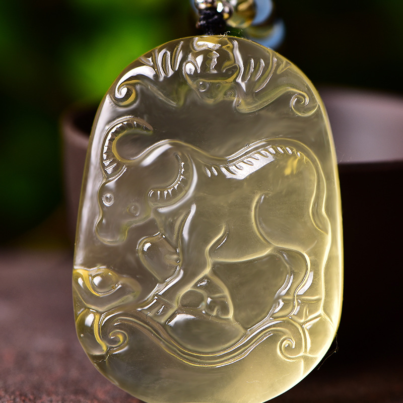 天然黄水晶福牛吊坠女十二生肖吉祥物属牛项坠男福禄情侣饰品礼物