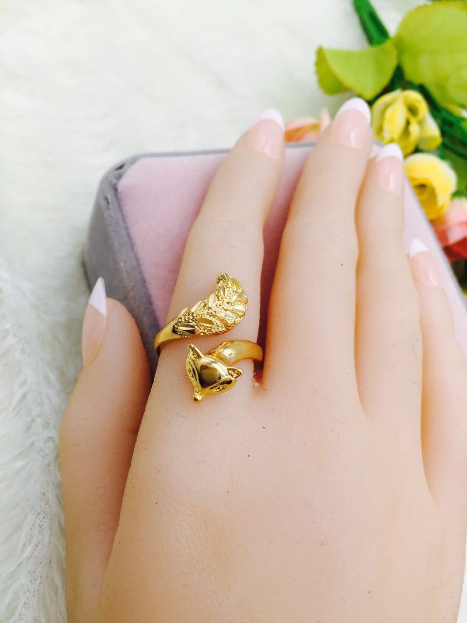网络热卖经典款黄铜镀金灵动狐狸开口戒指一手货源