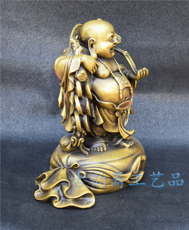 厂家直销 纯铜挑金钱黄金布袋弥勒佛 招财旺财保平安工艺品摆件