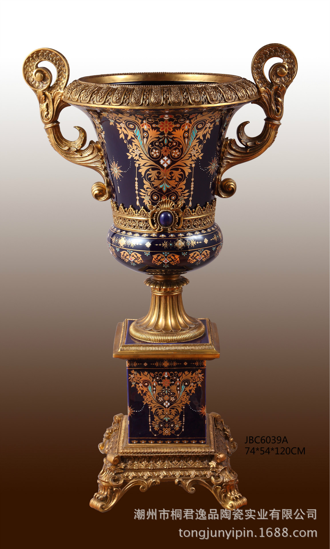 欧式古典花瓶花艺陶瓷落地双耳花器创意家居客厅古典装珐琅彩饰品