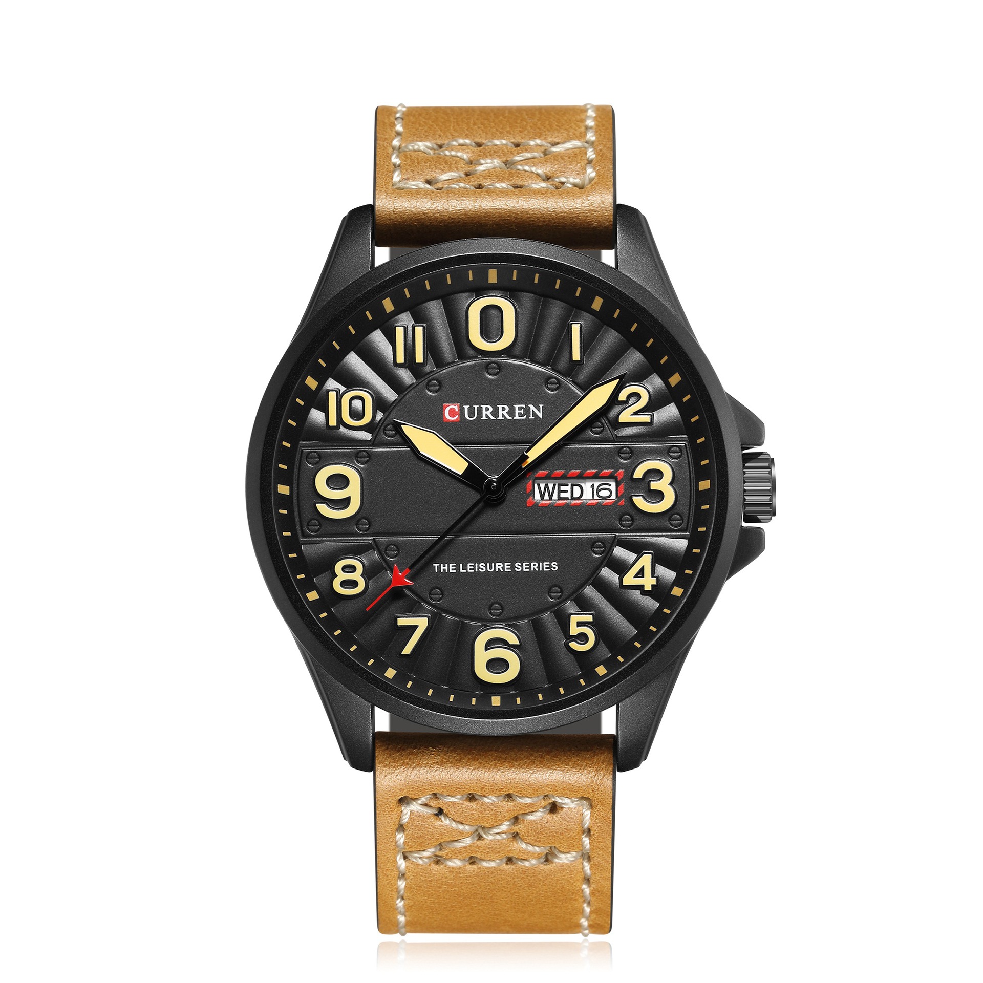 curren 卡瑞恩8269男士手表 双历数字面男表 防水皮带表