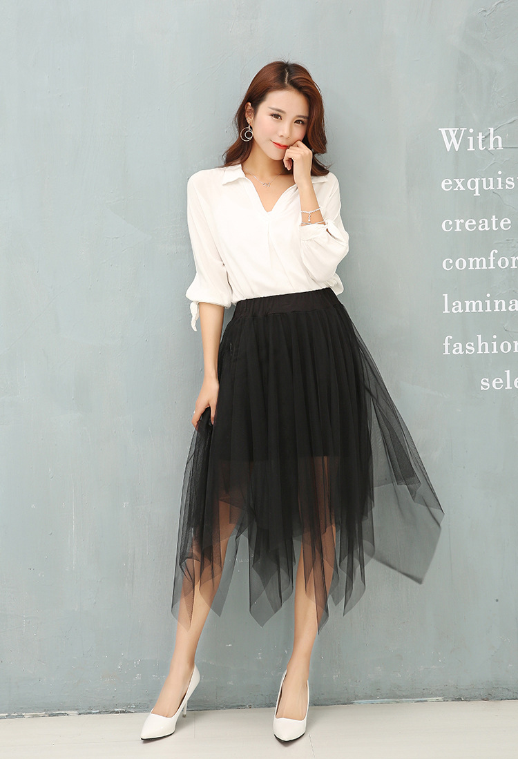 不规则网纱半身裙 中大群摆长款蕾丝仙女裙高腰大码 甜美裙子