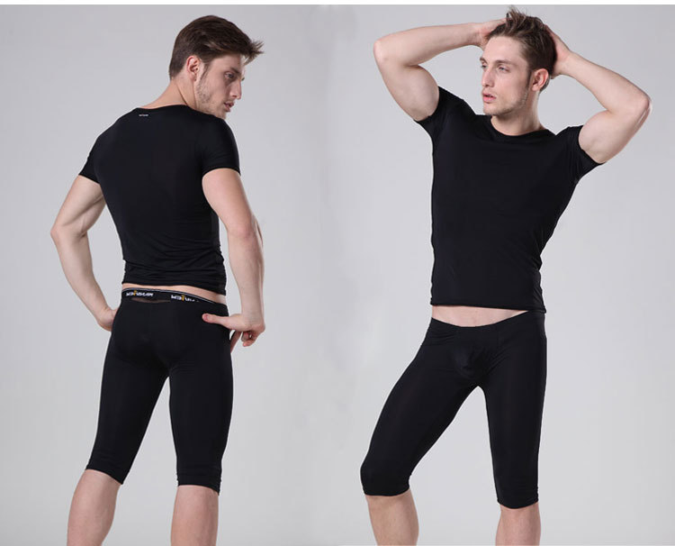 跨境性感锦纶长裤瑜伽男式休闲裤性感情趣激凸超薄长裤家居睡裤