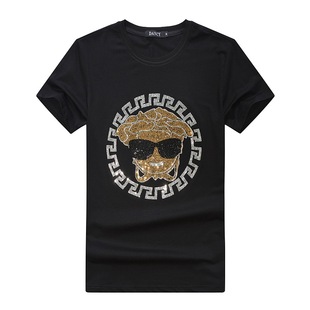 夏季美杜莎 大码短袖t恤男加肥加大号烫钻人头图案半袖体恤衫男装