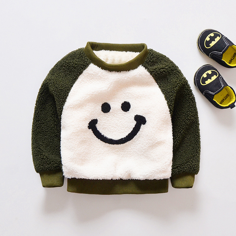 冬季新品 卡通笑脸双层夹棉羊羔绒套头衫一件代发童装