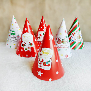 圣诞装饰品 纸质装饰帽派对道具三角帽 diy儿童生日创意礼品批发