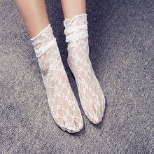 复古蕾丝镂空网花边中筒堆堆袜女韩国短袜泡泡袜夏季薄款透明袜子