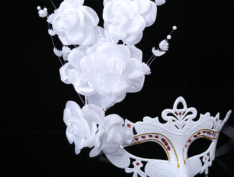 白色半脸侧花面具威尼斯化妆舞会面具公主美女蕾丝性感面具