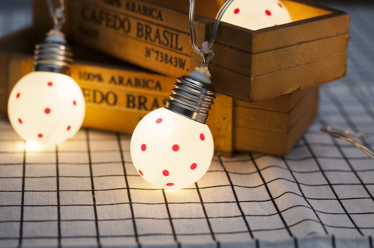 红点斑球球泡 透明线 30mini led电池灯串节日装饰灯 铜线灯