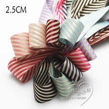 2.5cm韩国进口斜条纹织带洛丽塔金丝带手工diy蝴蝶结发带头饰材料