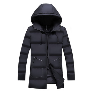 潮流时尚连帽棉衣男士加厚中长款男装棉服冬季新款修身青年棉大衣