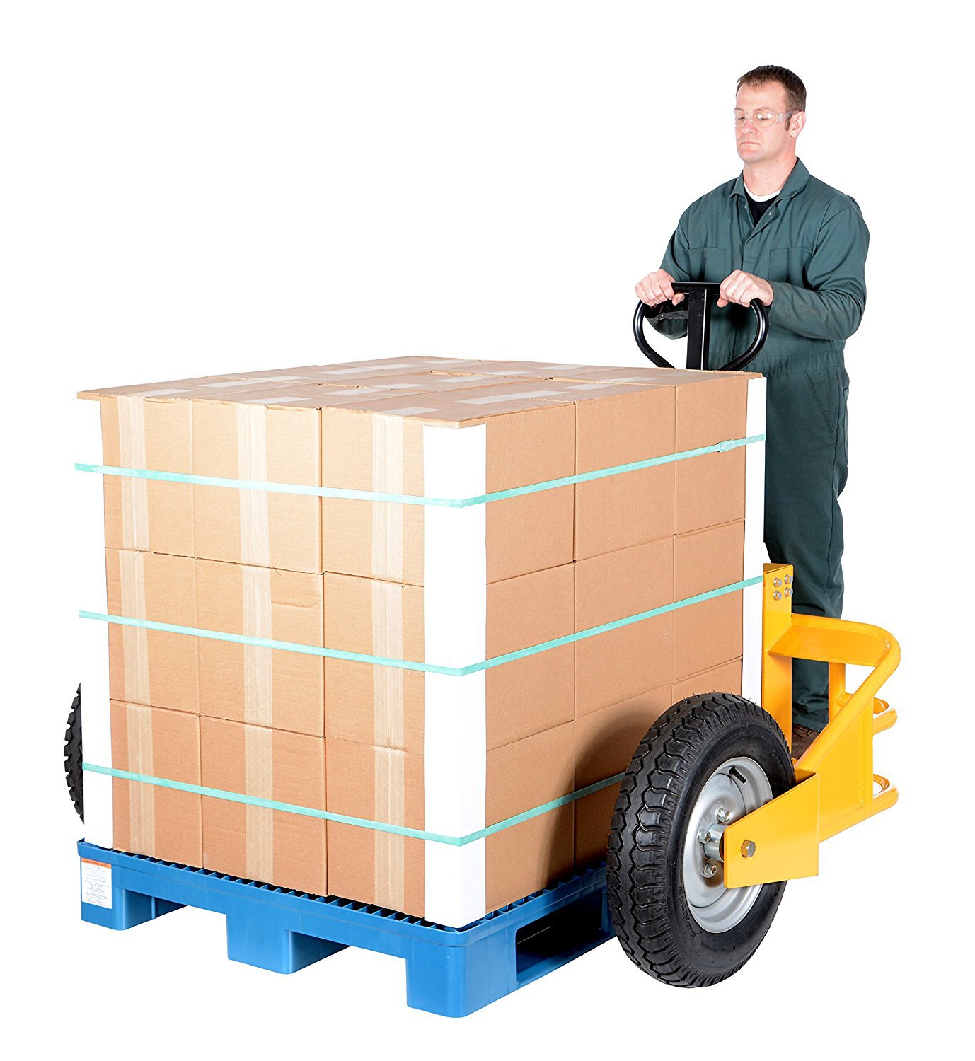 现货1吨山地型手动液压搬运车加宽充气橡胶轮工地户外越野叉车