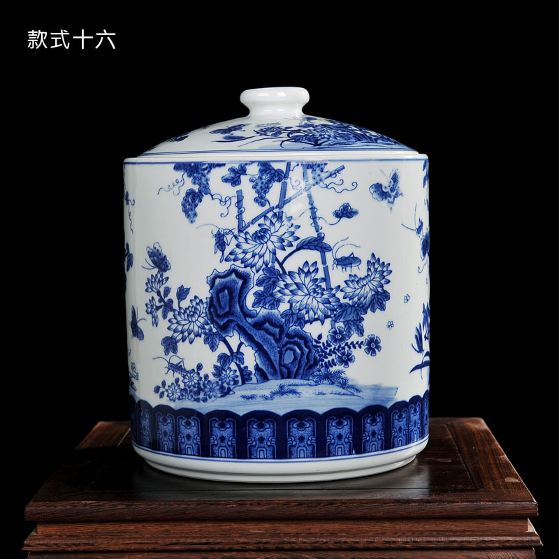 景德镇陶瓷器青花瓷茶叶罐带盖储物罐大号陶瓷中药罐普洱茶茶饼罐