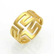 韩版简约时尚 长城纹路回字形状镂空 钛钢戒指 指环 钛钢饰品批发