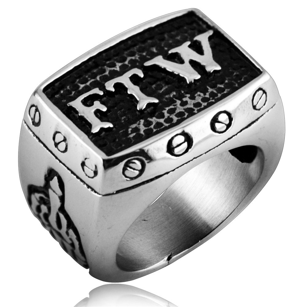 欧美朋克摇滚钛钢男士个性态度竖中指 嘻哈街头ftw字母戒指str242