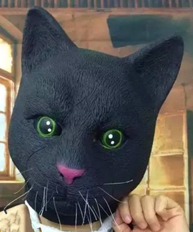 卖萌秀黑大脸猫头套黑猫面具 儿童面具学校节目表演活动早教动物