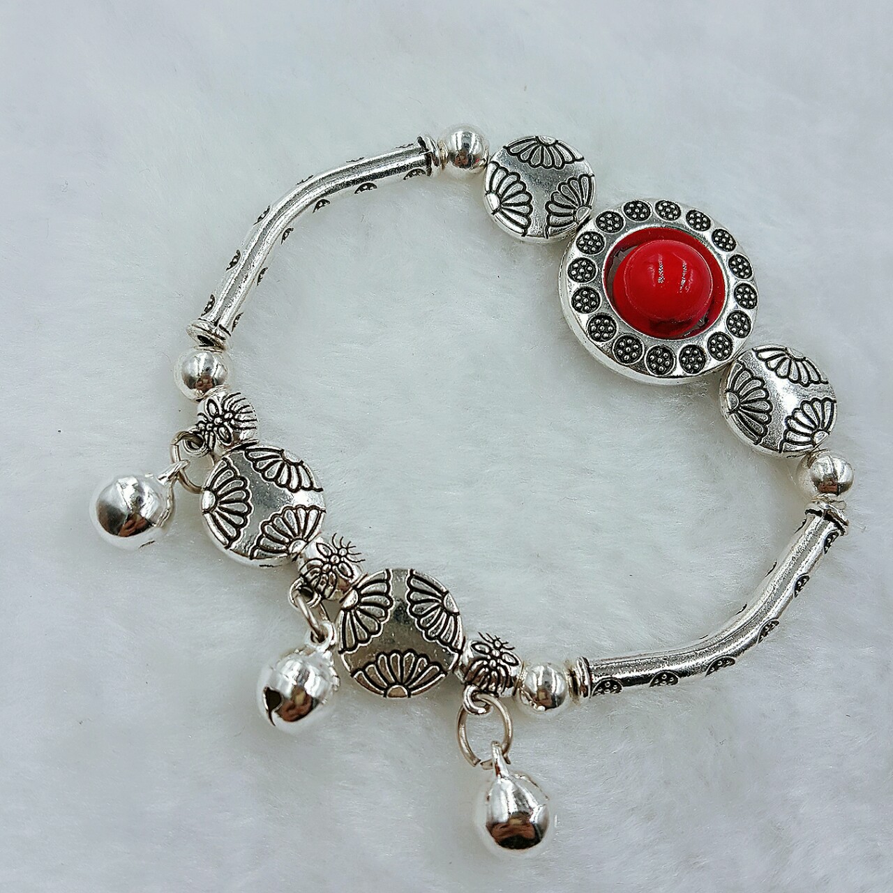 热销新款苗银饰品批发时尚民族风情首饰手链女式绿松石花手链批发