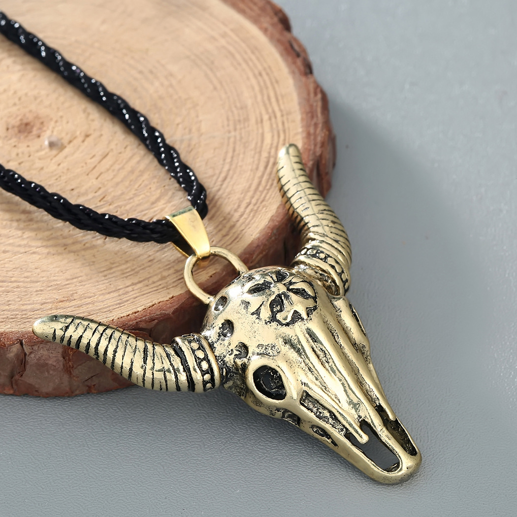 qiming 朋克动物羊头吊坠项链 复古古青铜古银色百搭配饰
