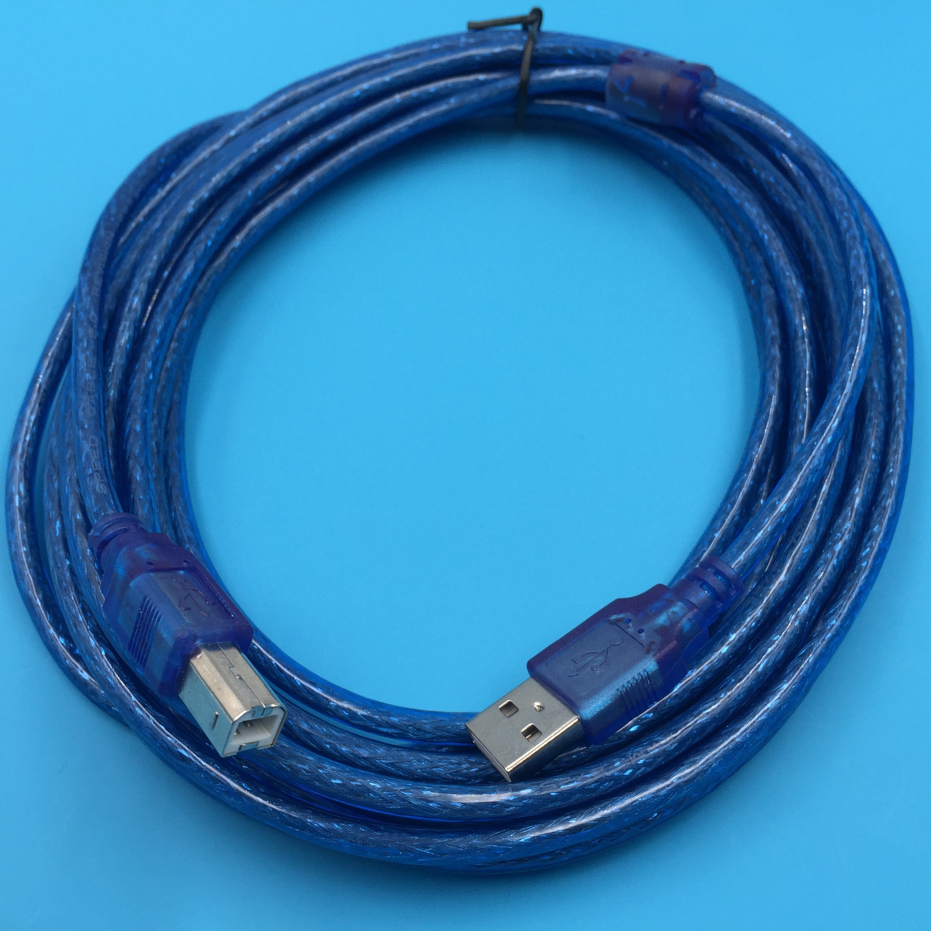 厂家直销透明蓝usb打印线方口打印机连接线usb2.0数据线1.5m 3m