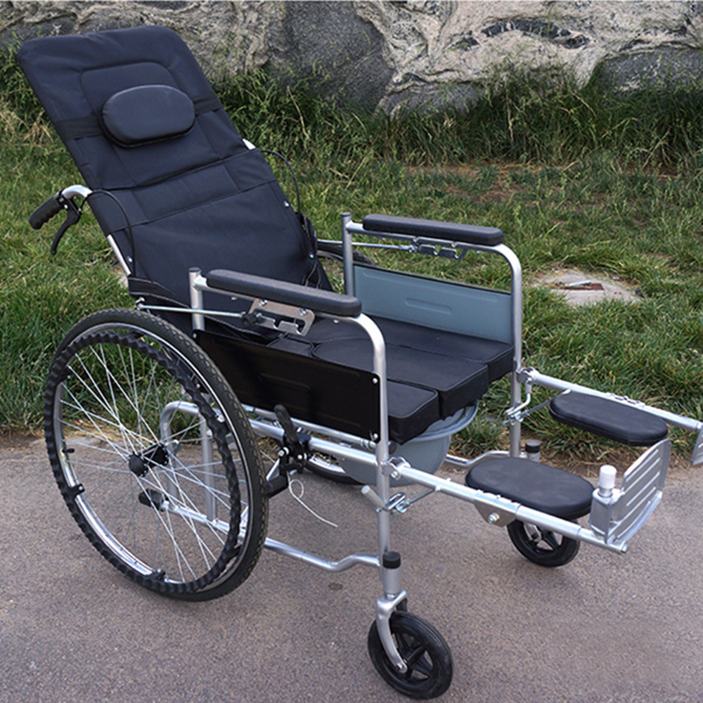 全躺型可折叠老人轮椅加高靠背可坐便带便盆坐便椅加工定制