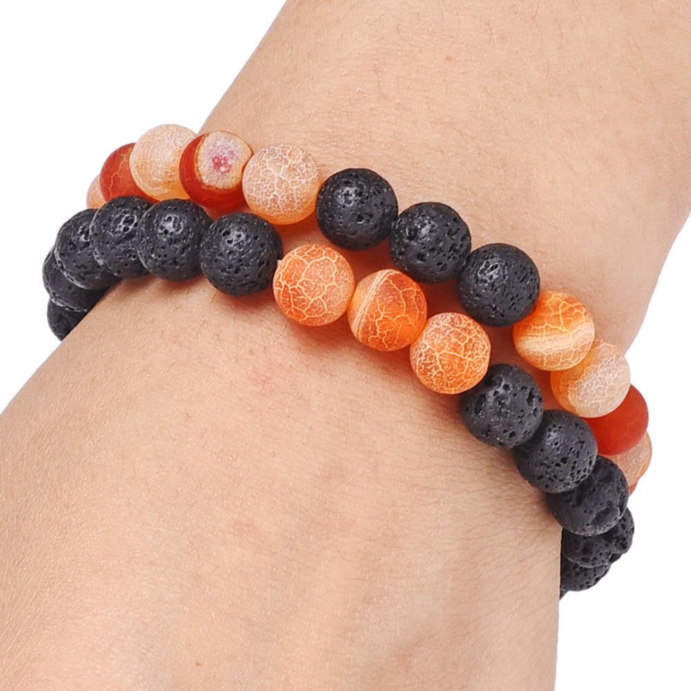 8mm七彩风化玛瑙佛珠手串天然石火山石情侣手链 速卖通跨境热卖