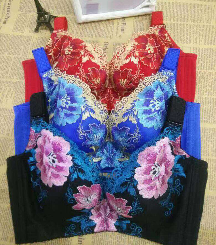 新款牡丹刺绣3d刺绣文胸 高品质聚拢收副乳防下垂大码女士内衣