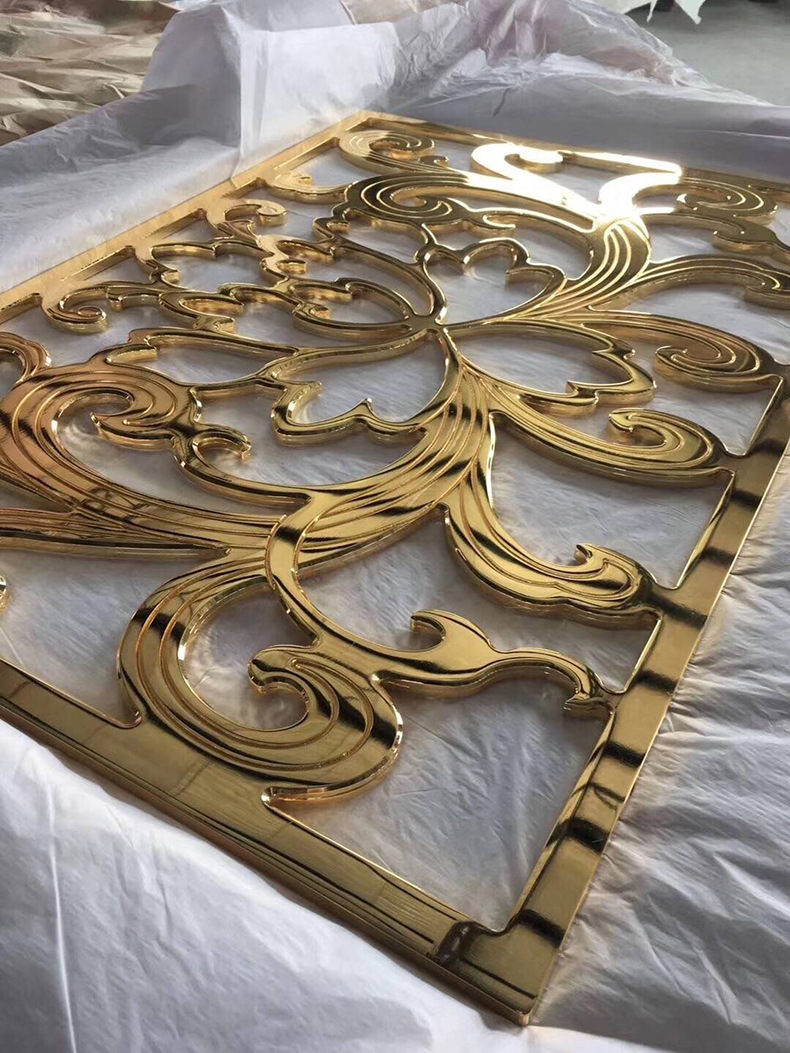 不锈钢板定制加工 办公室家居玄关挂式中式屏风 玫瑰金雕刻