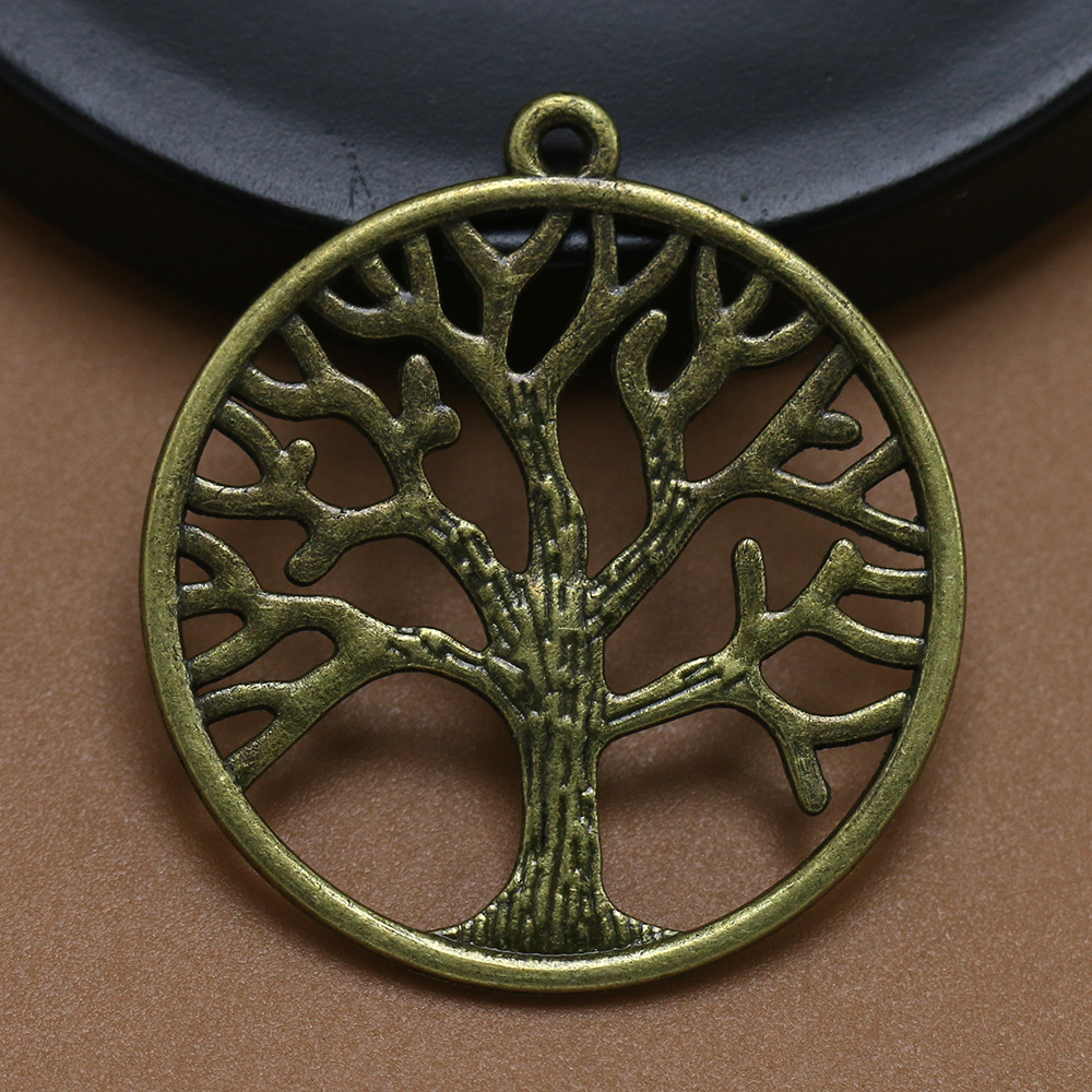 diy饰品配件圆形镂空生命树合金吊坠 复古树合金配饰 36*33mm