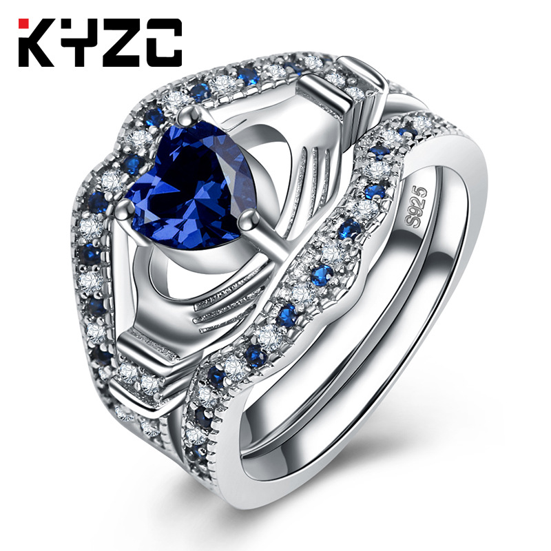 跨境货源达克拉三件套微镶戒指套装欧美热销款式爱心钻戒夸张饰品