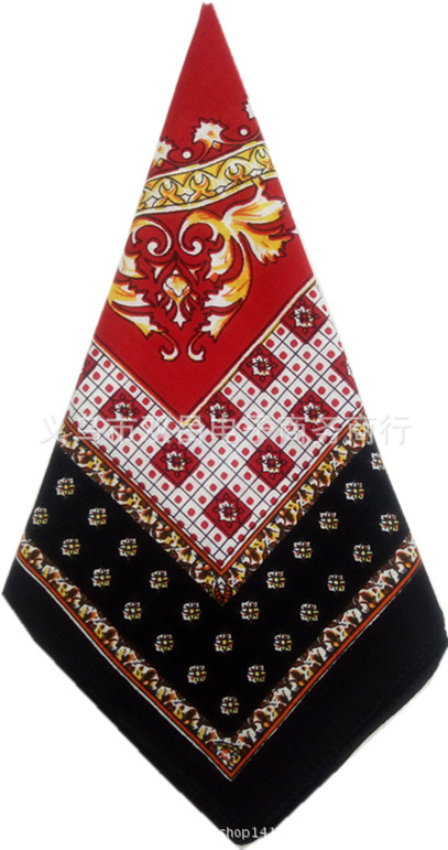 义乌双吕全新特价新款黑边四边火全棉方巾四方巾包头巾现货